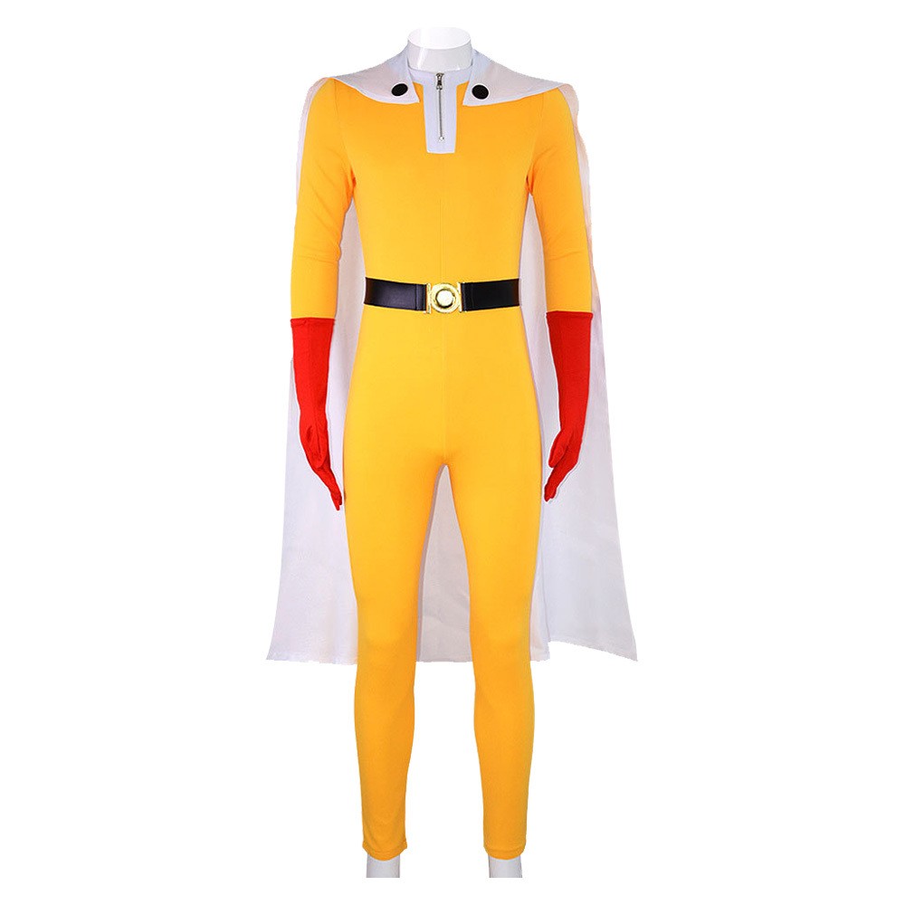 One Punch Man Saitama Men Yellow Jumpsuit Cape Set Party Cosplay Costume Halloween Carnival