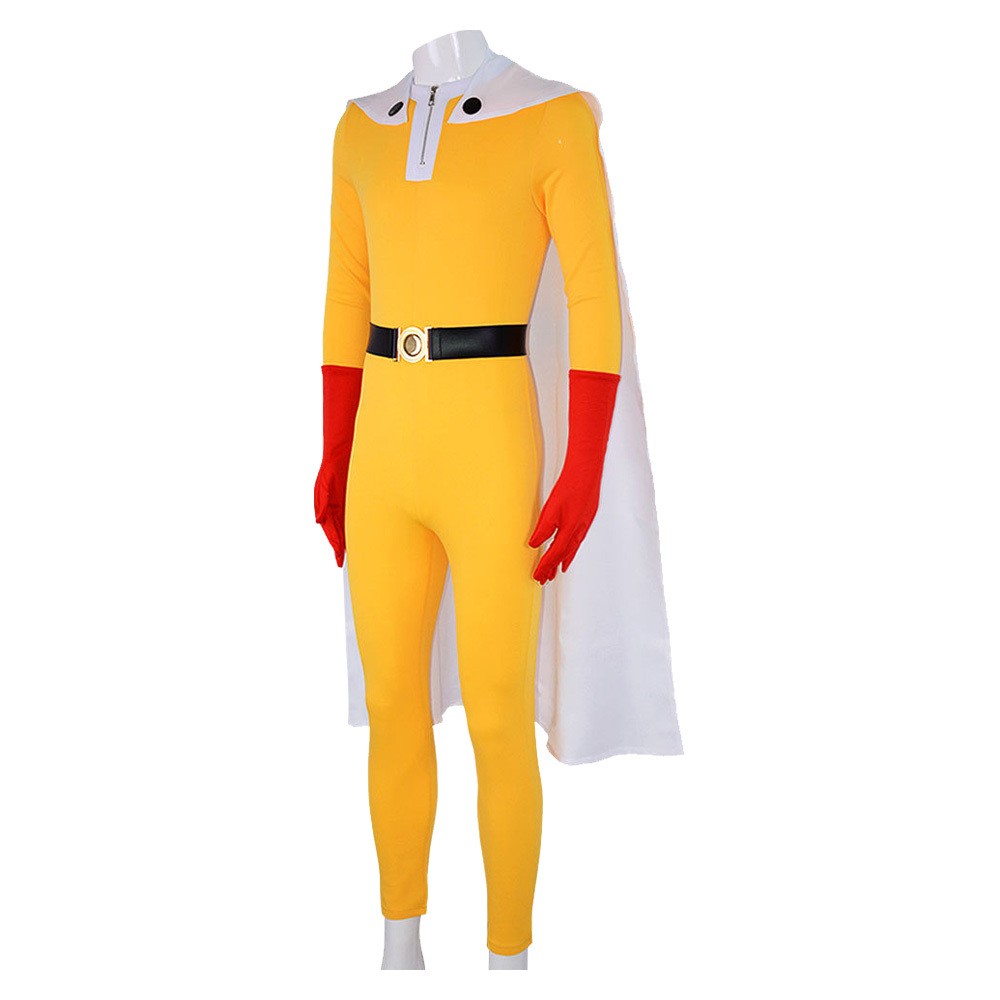 One Punch Man Saitama Men Yellow Jumpsuit Cape Set Party Cosplay Costume Halloween Carnival
