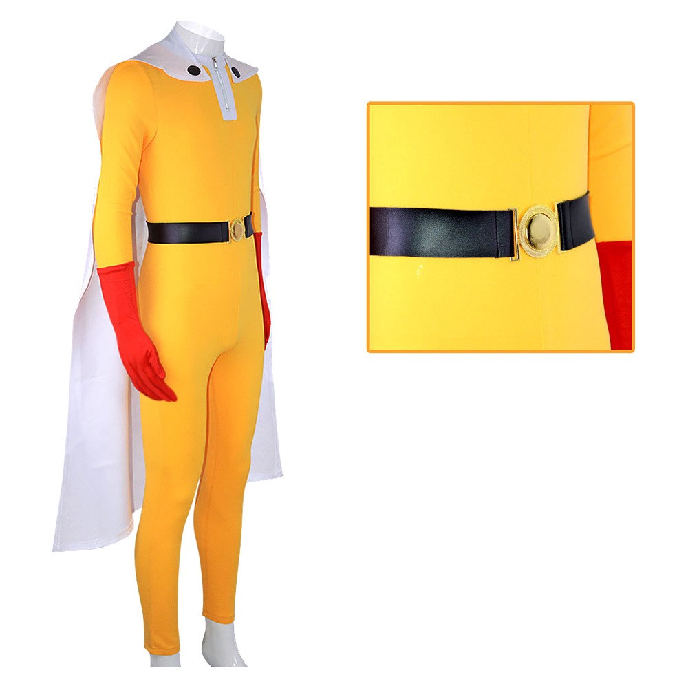 One Punch Man Saitama Men Yellow Jumpsuit Cape Set Party Cosplay Costume Halloween Carnival