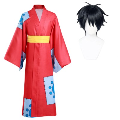 Wano Country Monkey D. Luffy Kimono Suit Cosplay Costume Halloween Carnival Outfit