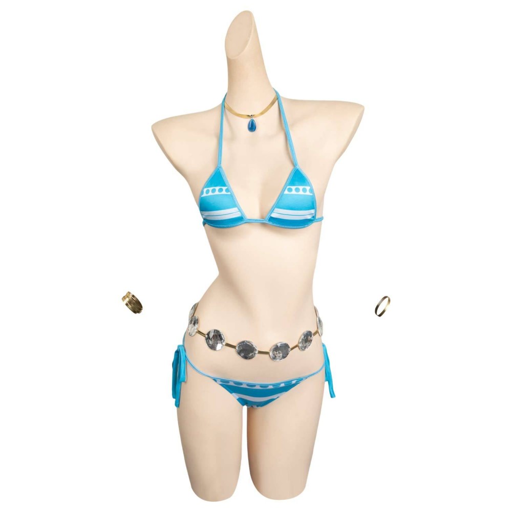 One Piece Nami Blue Top Bottoms 5 Piece Bikinis Set Swimsuit Suit Cosplay Costume Halloween Carnival Outfit