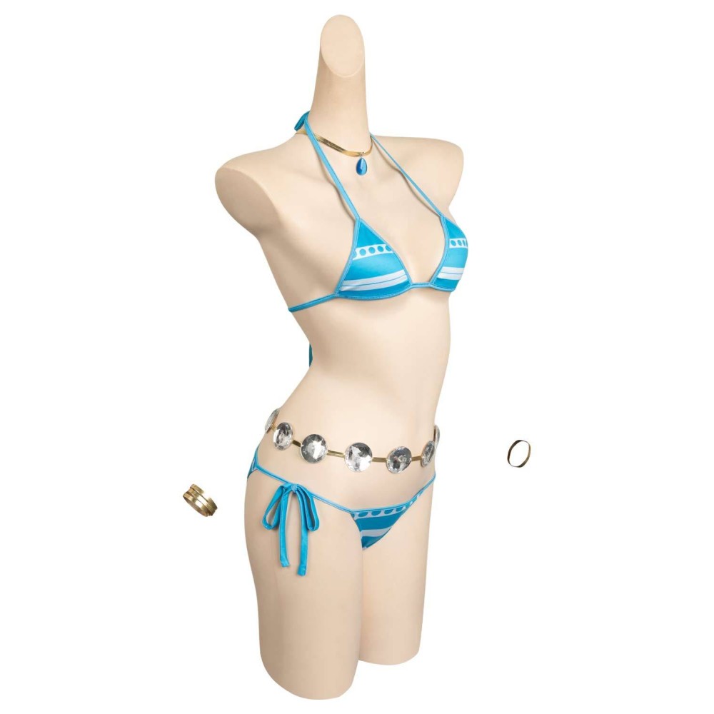 One Piece Nami Blue Top Bottoms 5 Piece Bikinis Set Swimsuit Suit Cosplay Costume Halloween Carnival Outfit