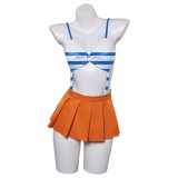 Ensemble de maillot de bain Nami One Piece haut rayé bleu jupe orange costume de cosplay tenue d'Halloween carnaval