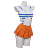 Ensemble de maillot de bain Nami One Piece haut rayé bleu jupe orange costume de cosplay tenue d'Halloween carnaval