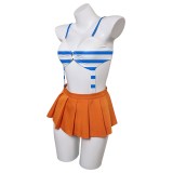 Ensemble de maillot de bain Nami One Piece haut rayé bleu jupe orange costume de cosplay tenue d'Halloween carnaval