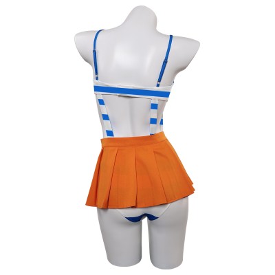 Ensemble de maillot de bain Nami One Piece haut rayé bleu jupe orange costume de cosplay tenue d'Halloween carnaval