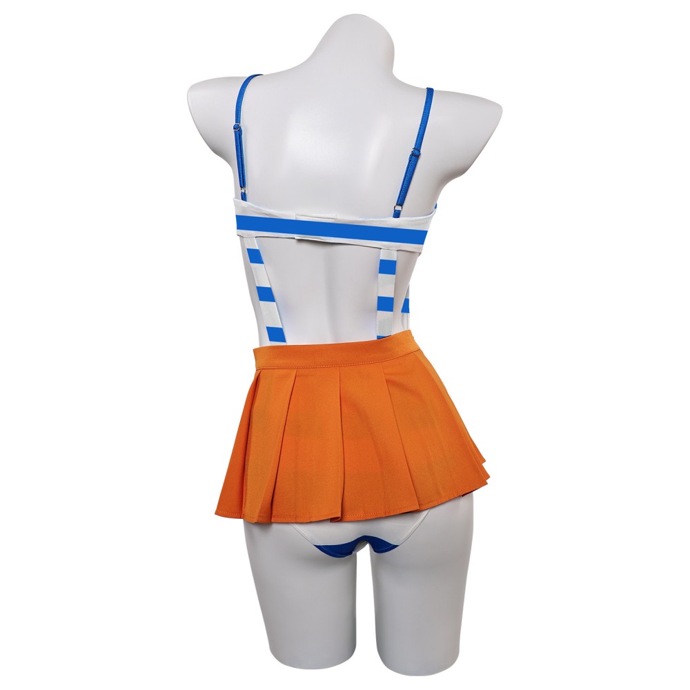 Ensemble de maillot de bain Nami One Piece haut rayé bleu jupe orange costume de cosplay tenue d'Halloween carnaval
