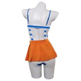 Ensemble de maillot de bain Nami One Piece haut rayé bleu jupe orange costume de cosplay tenue d'Halloween carnaval