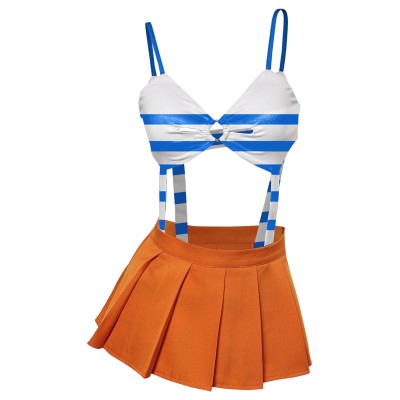 Ensemble de maillot de bain Nami One Piece haut rayé bleu jupe orange costume de cosplay tenue d'Halloween carnaval