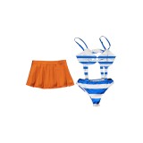 Ensemble de maillot de bain Nami One Piece haut rayé bleu jupe orange costume de cosplay tenue d'Halloween carnaval