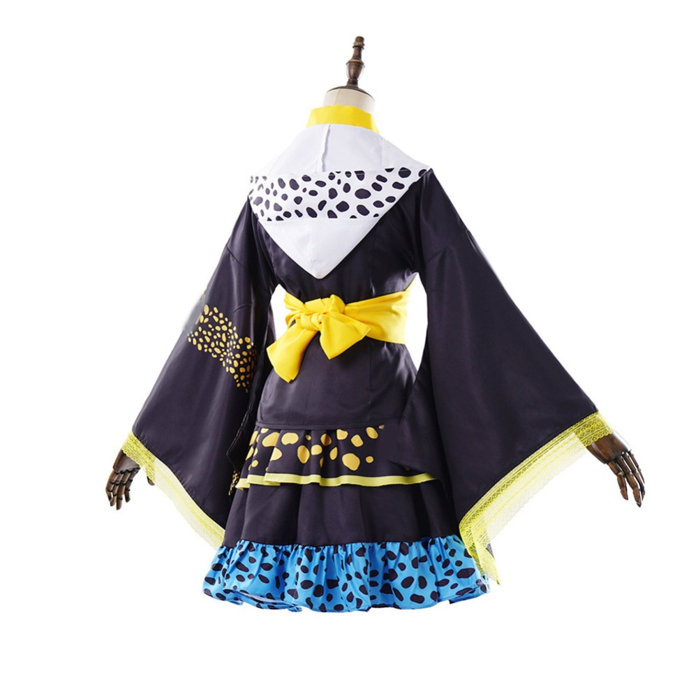 Trafalgar D. Water Law Femmes Kimono Noir Costume Cosplay Halloween Carnaval