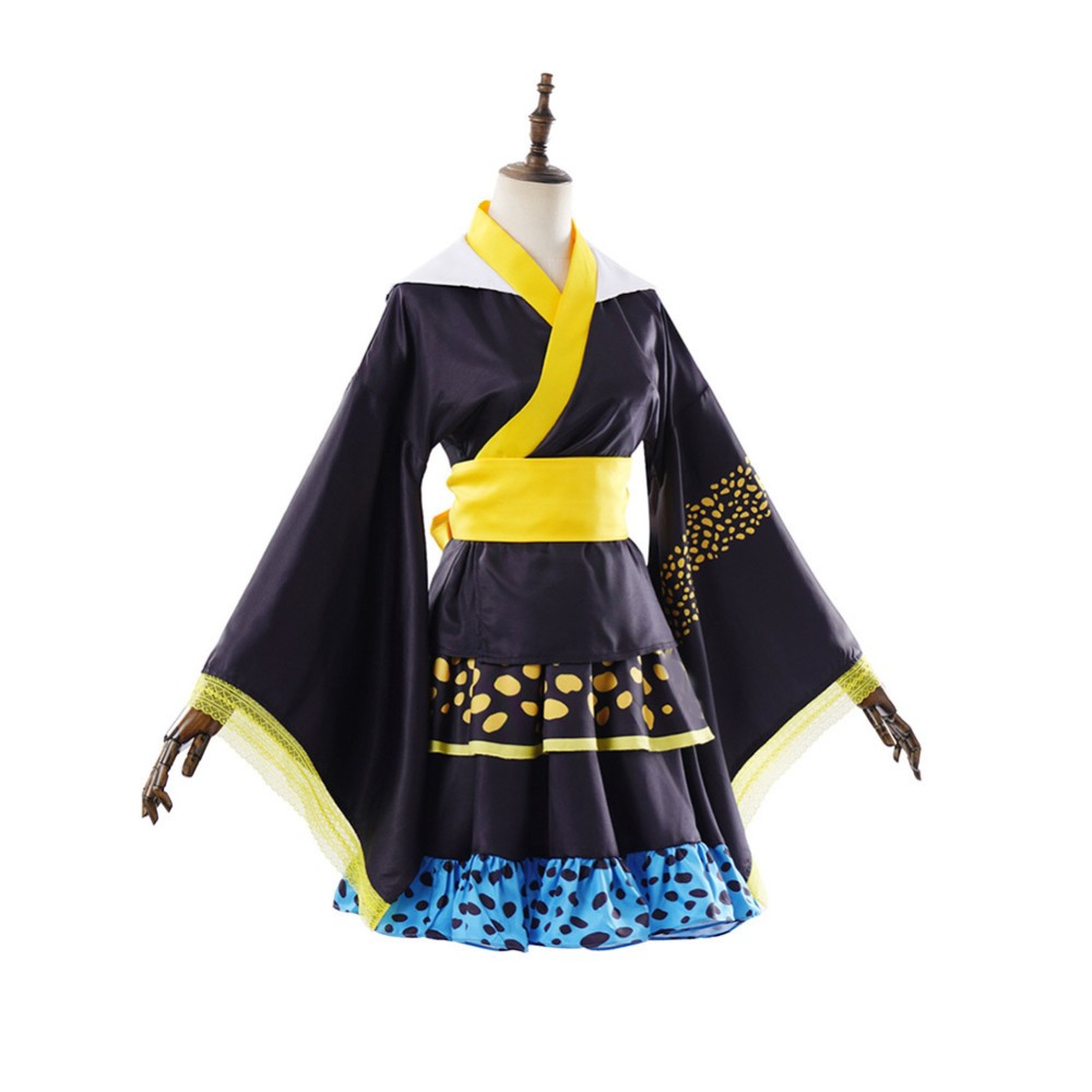 Trafalgar D. Water Law Femmes Kimono Noir Costume Cosplay Halloween Carnaval