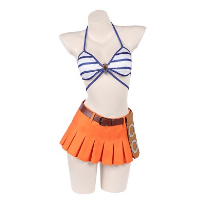 Costume de cosplay de maillot de bain Nami bleu et blanc pour Halloween et carnaval