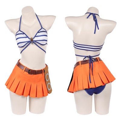 Nami Blue and White Swimsuit Cosplay Costume Halloween Carnival Outfit