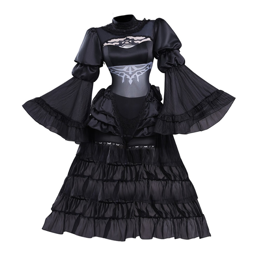 NieR:Automata 2B Women Black Wedding Dress Cosplay Costume Halloween Carnival Outfit