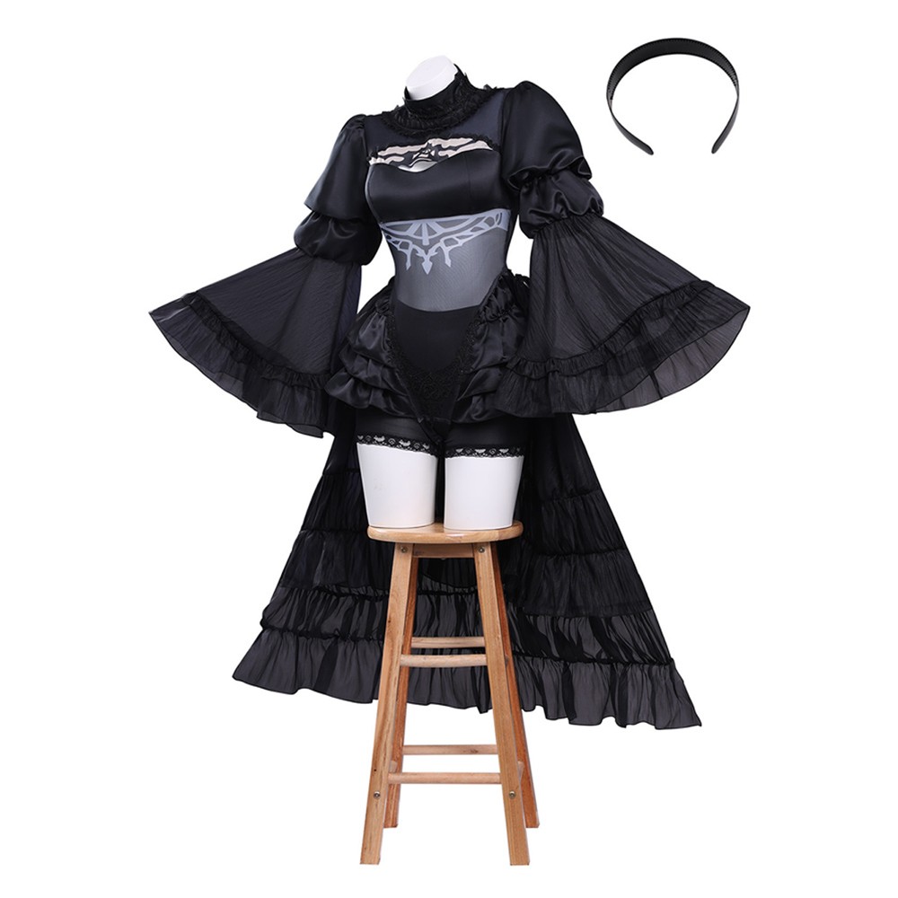 NieR:Automata 2B Women Black Wedding Dress Cosplay Costume Halloween Carnival Outfit