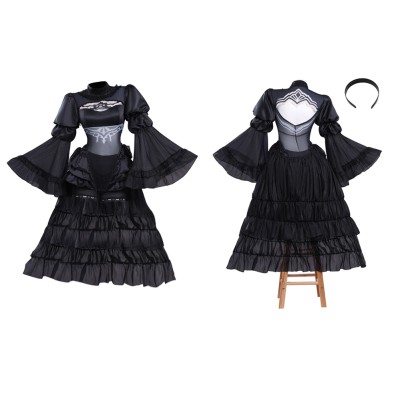 NieR:Automata 2B Women Black Wedding Dress Cosplay Costume Halloween Carnival Outfit