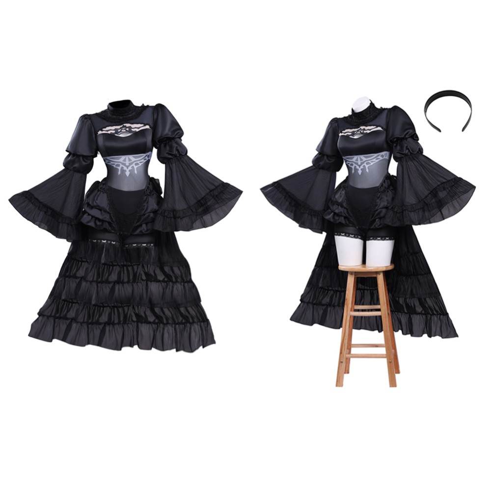 NieR:Automata 2B Women Black Wedding Dress Cosplay Costume Halloween Carnival Outfit