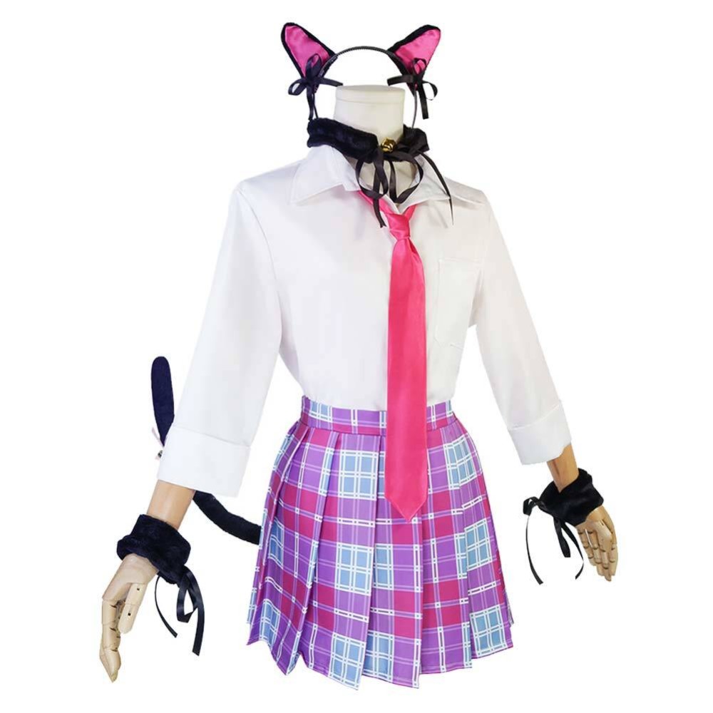 Mon Costume de Cosplay Marin Kitagawa avec Oreilles de Chat en Uniforme Scolaire pour Fête Halloween Carnaval