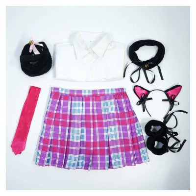 Mon Costume de Cosplay Marin Kitagawa avec Oreilles de Chat en Uniforme Scolaire pour Fête Halloween Carnaval