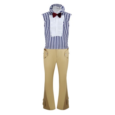 Mr. 3 Blue Striped Shirt Cosplay Costume Halloween Carnival Outfit