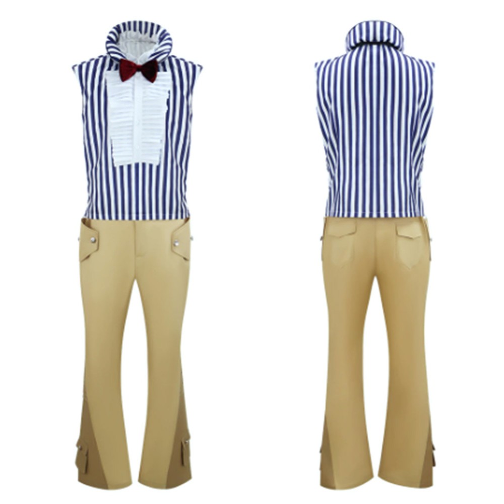 Mr. 3 Blue Striped Shirt Cosplay Costume Halloween Carnival Outfit