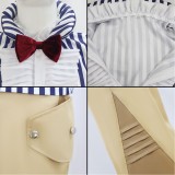 Mr. 3 Blue Striped Shirt Cosplay Costume Halloween Carnival Outfit
