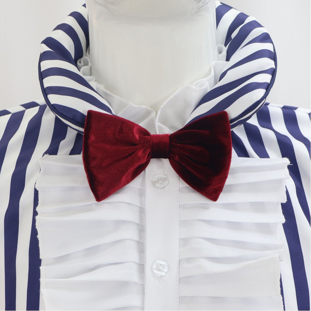 Mr. 3 Blue Striped Shirt Cosplay Costume Halloween Carnival Outfit