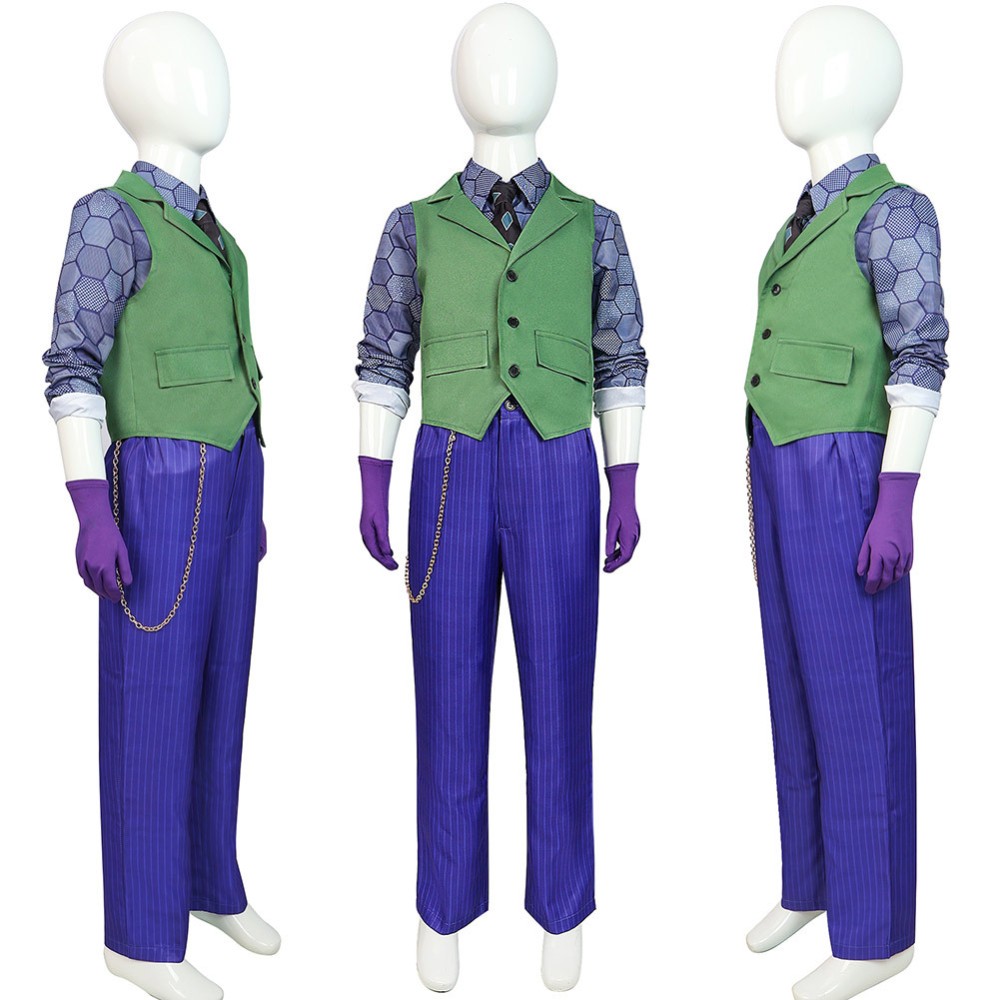 Le costume de cosplay du Joker de The Dark Knight pour garçons enfants, tenue de carnaval d'Halloween