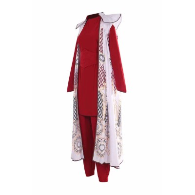 SW Princess Leia Organa Solo Red Top Pants Set With Cloak Suit Cosplay Costume Halloween Carnival Outfit