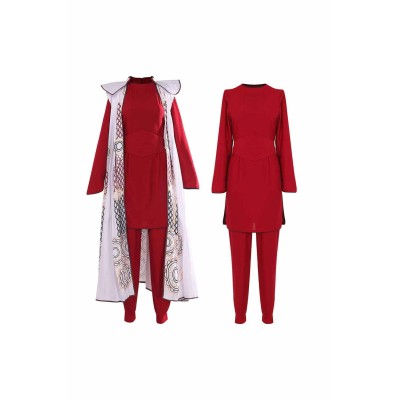 SW Princess Leia Organa Solo Red Top Pants Set With Cloak Suit Cosplay Costume Halloween Carnival Outfit