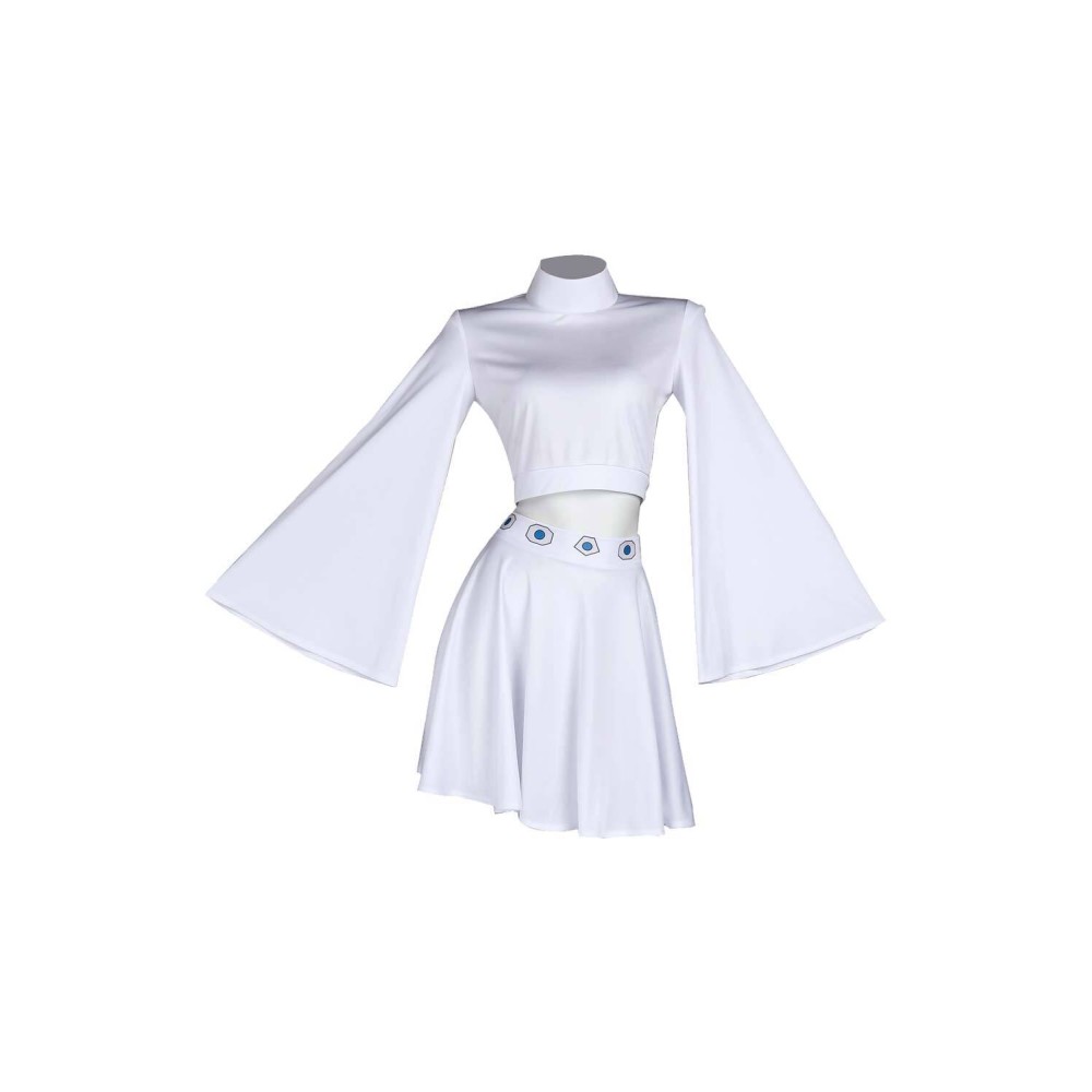 Ensemble de jupe et haut blanc de la princesse Leia, costume de cosplay, design original, tenue pour Halloween et carnaval.