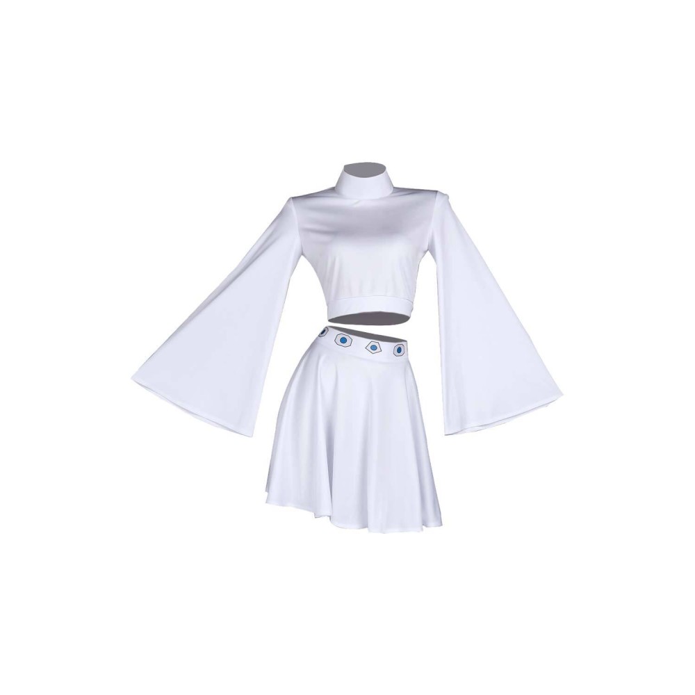 Ensemble de jupe et haut blanc de la princesse Leia, costume de cosplay, design original, tenue pour Halloween et carnaval.