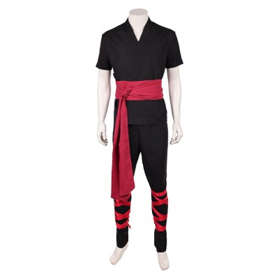 Costume de cosplay Liu Kang de Mortal Kombat 2 en uniforme noir d'arts martiaux pour Halloween et carnaval