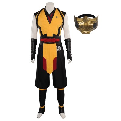 Mortal Kombat Scorpion Vest Pants Belt Set Suit Cosplay Costume Halloween Carnival Outfit