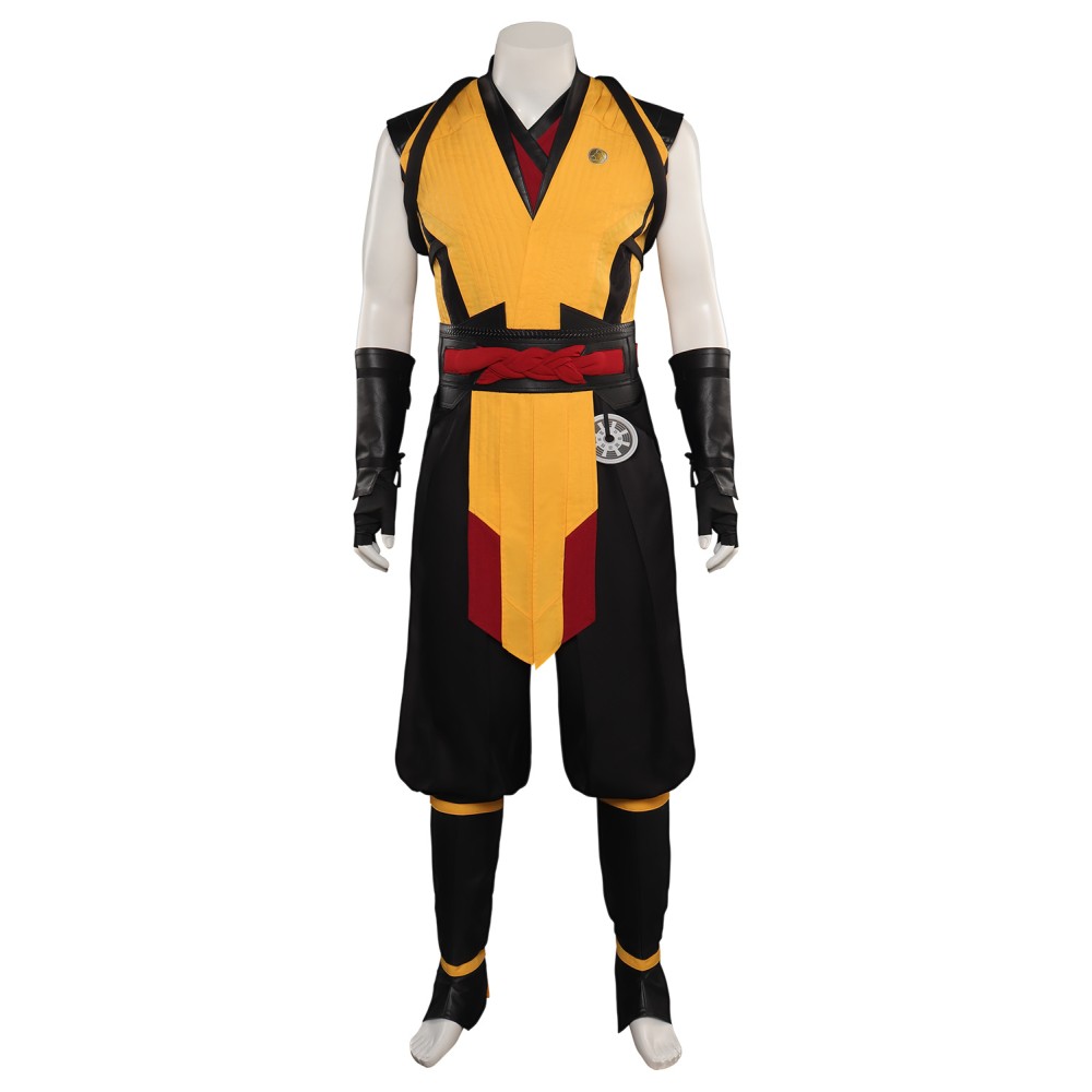 Ensemble de costume Cosplay Mortal Kombat Scorpion avec gilet, pantalon et ceinture pour Halloween et carnaval