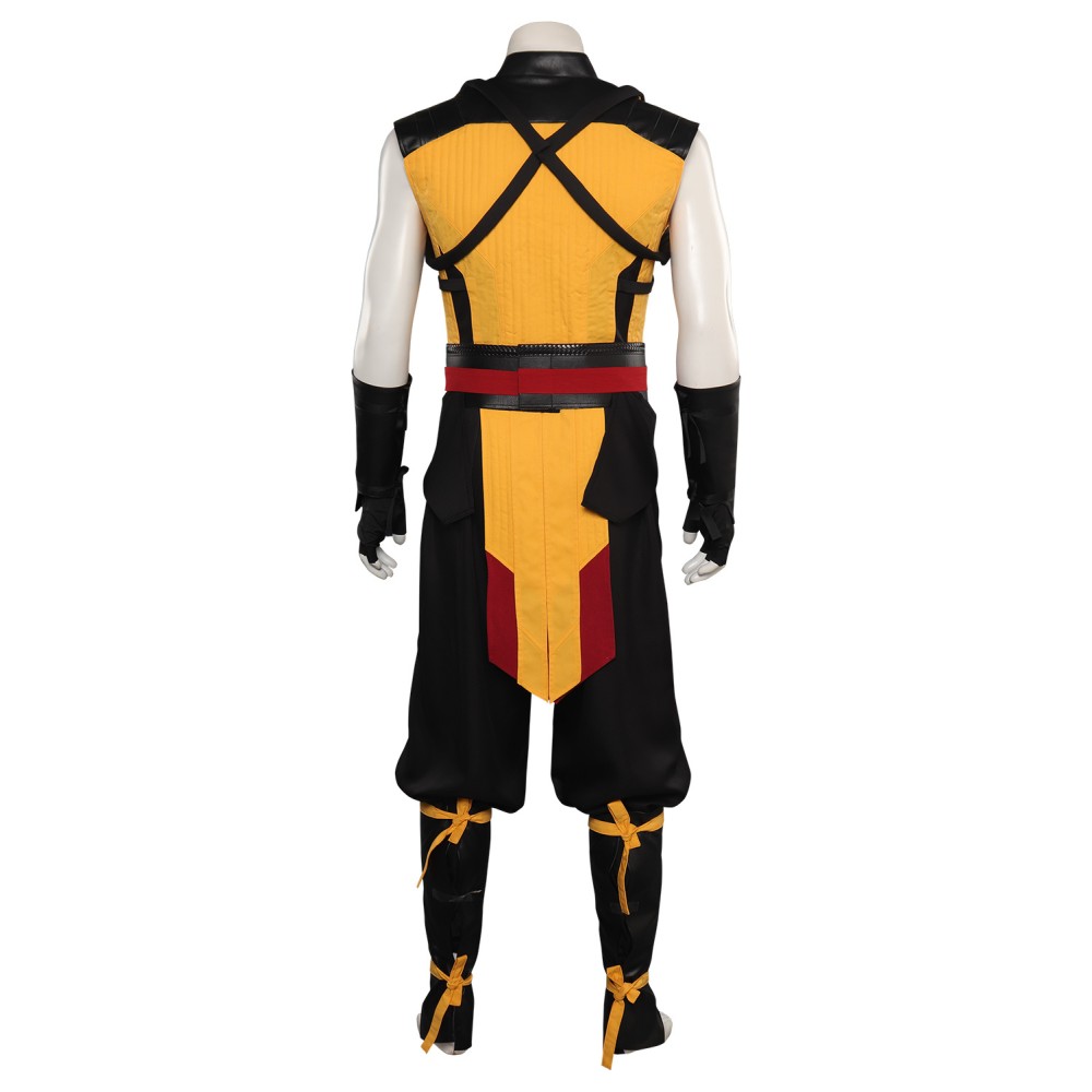 Ensemble de costume Cosplay Mortal Kombat Scorpion avec gilet, pantalon et ceinture pour Halloween et carnaval