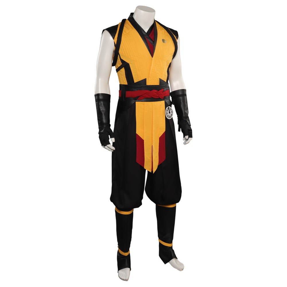 Ensemble de costume Cosplay Mortal Kombat Scorpion avec gilet, pantalon et ceinture pour Halloween et carnaval