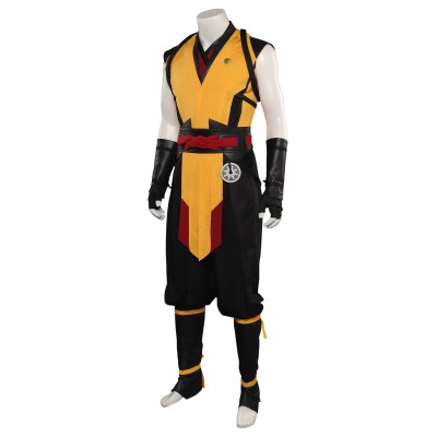 Ensemble de costume Cosplay Mortal Kombat Scorpion avec gilet, pantalon et ceinture pour Halloween et carnaval