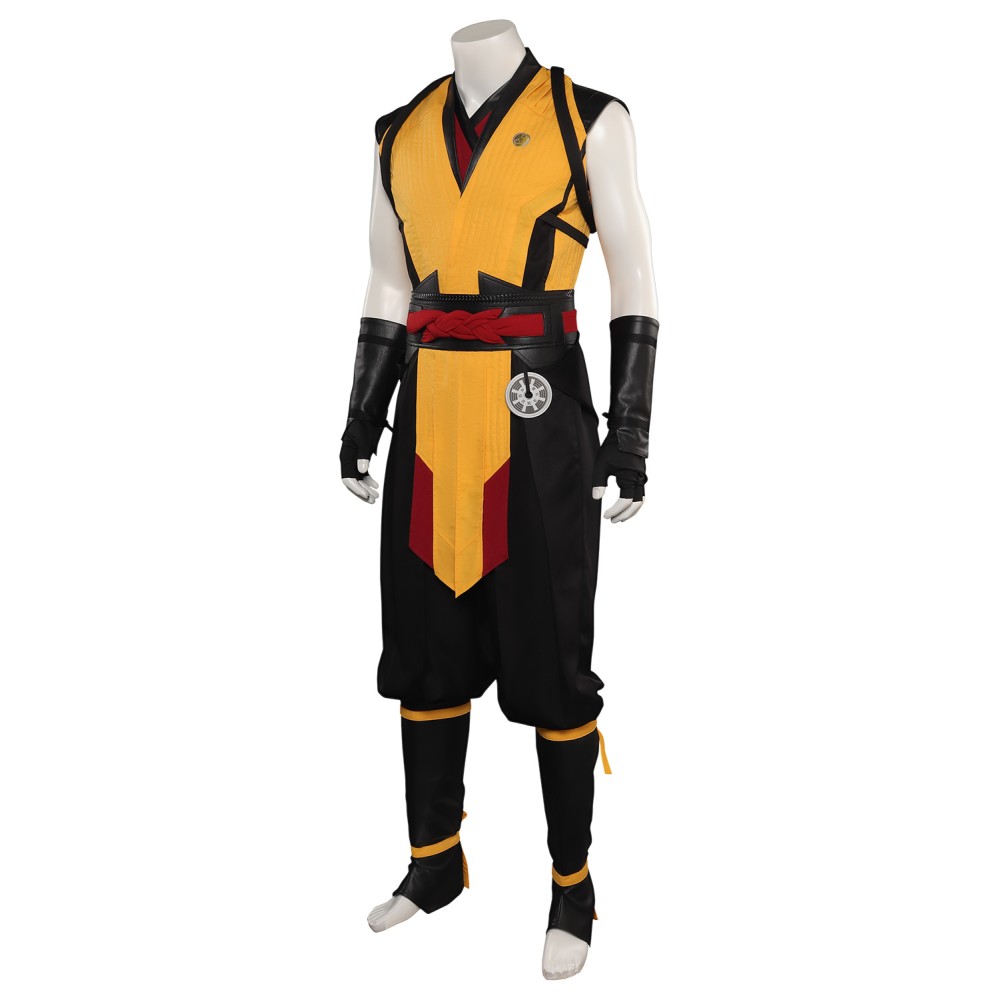 Ensemble de costume Cosplay Mortal Kombat Scorpion avec gilet, pantalon et ceinture pour Halloween et carnaval