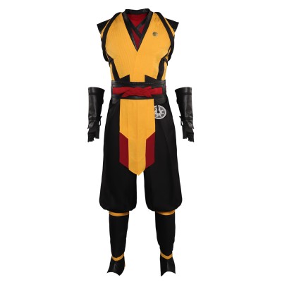 Ensemble de costume Cosplay Mortal Kombat Scorpion avec gilet, pantalon et ceinture pour Halloween et carnaval