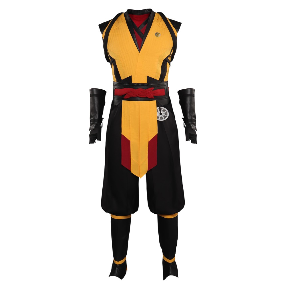 Ensemble de costume Cosplay Mortal Kombat Scorpion avec gilet, pantalon et ceinture pour Halloween et carnaval