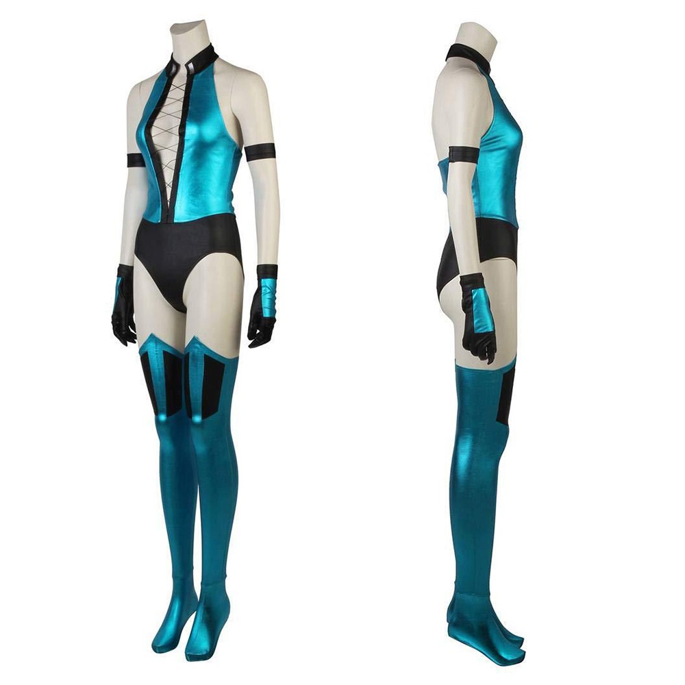 Mortal Kombat KITANA Women Blue Bikini Set Cosplay Costume Halloween Carnival