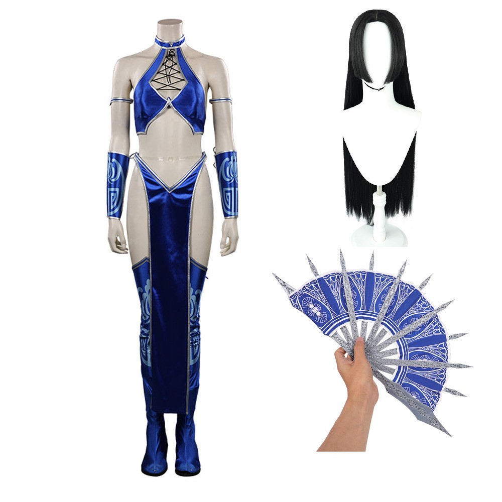 Mortal Kombat 9 Kitana Blue Suit Cosplay Costume Halloween Carnival Outfit