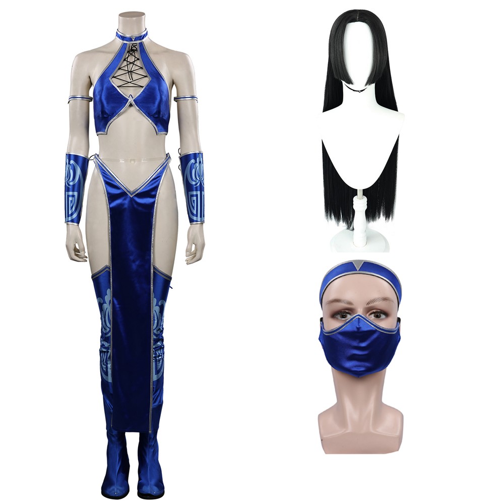 Mortal Kombat 9 Kitana Blue Suit Cosplay Costume Halloween Carnival Outfit
