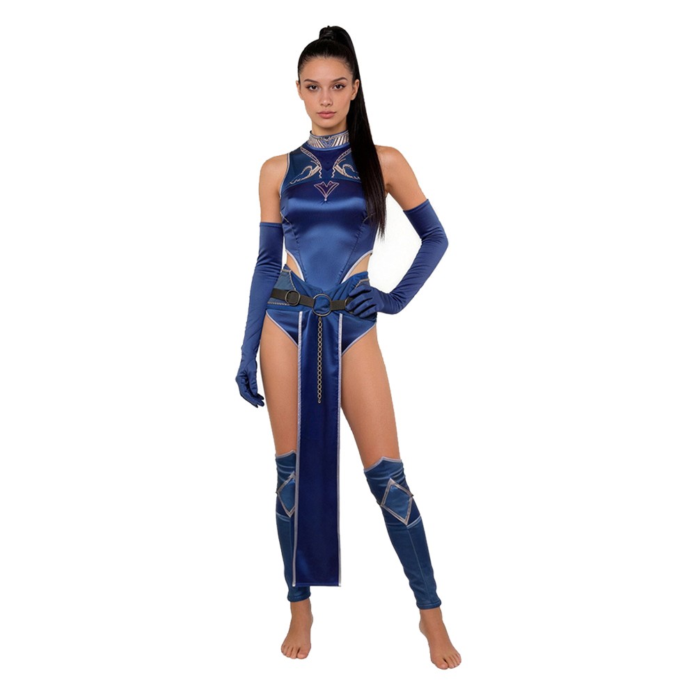 Costume de cosplay sexy bleu de Kitana de Mortal Kombat pour Halloween et carnaval