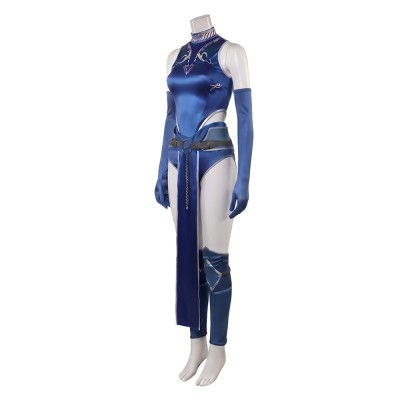 Costume de cosplay sexy bleu de Kitana de Mortal Kombat pour Halloween et carnaval