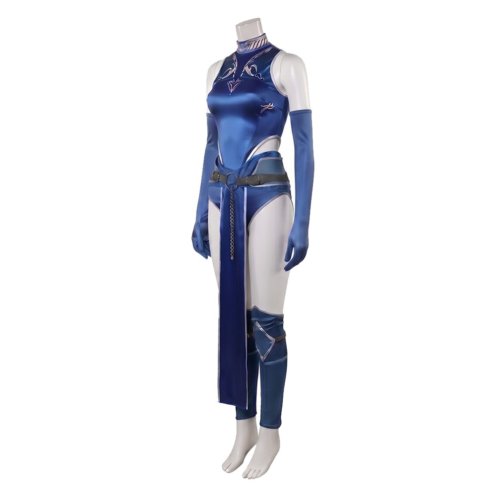 Costume de cosplay sexy bleu de Kitana de Mortal Kombat pour Halloween et carnaval