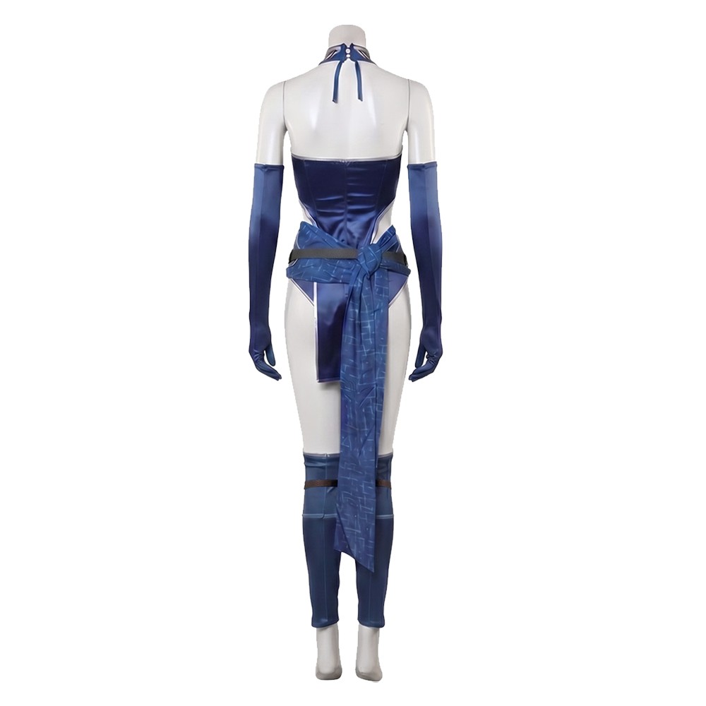 Costume de cosplay sexy bleu de Kitana de Mortal Kombat pour Halloween et carnaval