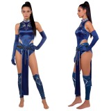 Costume de cosplay sexy bleu de Kitana de Mortal Kombat pour Halloween et carnaval